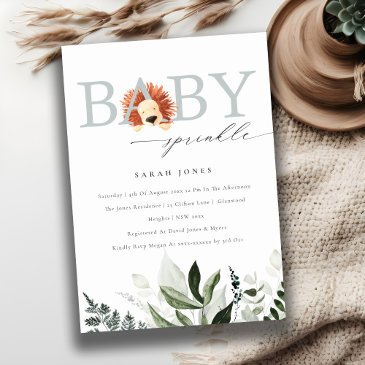 elegant cute boho lion foliage baby sprinkle invitation