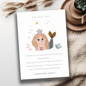 elegant cute little blush sea mermaid baby shower thank you invitations