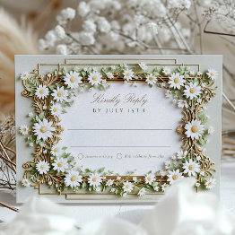 Small Elegant Daisy Wedding Rsvp Invitations Front View