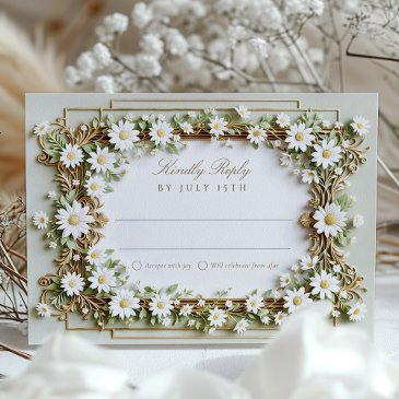 elegant daisy wedding rsvp invitations