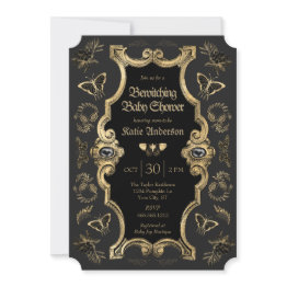 Small Elegant Dark Victorian Gothic Baby Shower Invitation Front View