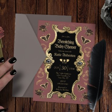 elegant dark victorian gothic baby shower invitation