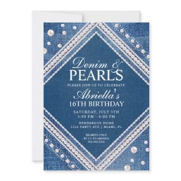 elegant denim and pearls invitation