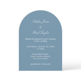 Small Elegant Dusty Blue Arch Wedding Invitation Front View