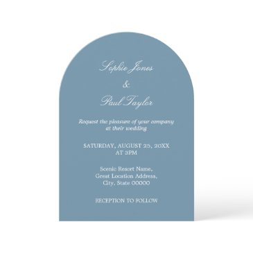 elegant dusty blue arch wedding invitation