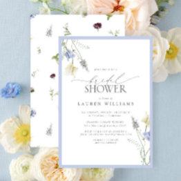 Small Elegant Dusty Blue Wildflower Bridal Shower Invitation Front View