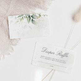 Small Elegant Eucalyptus Greenery Diaper Raffle Enclosure Invitations Front View