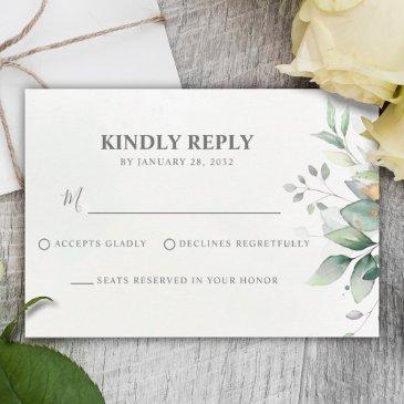 elegant eucalyptus leaf chic greenery gold wedding rsvp invitations