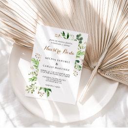 Small Elegant Eucalyptus Leaf Greenery Spanish Wedding Invitation Front View