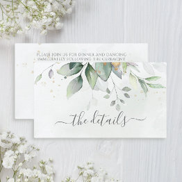Small Elegant Eucalyptus Leaves Greenery Gold Wedding Enclosure Invitations Front View