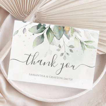 elegant eucalyptus leaves greenery gold wedding thank you invitations