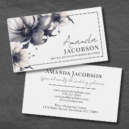 Small Elegant Event Wedding Planner Black White Floral Business Invitations Front View