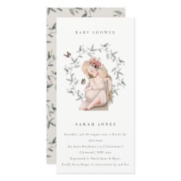 Small Elegant Expectant Women Foliage Baby Shower Invite Front View