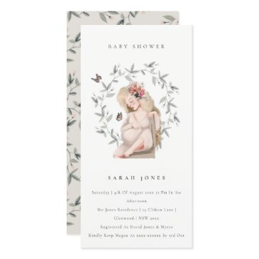 elegant expectant women foliage baby shower invite