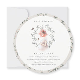 Small Elegant Expectant Women Foliage Baby Shower Invite Front View