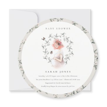 elegant expectant women foliage baby shower invite