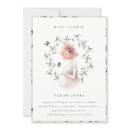 Small Elegant Expectant Women Foliage Baby Shower Invite Front View