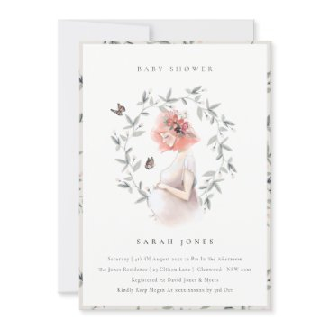 elegant expectant women foliage baby shower invite