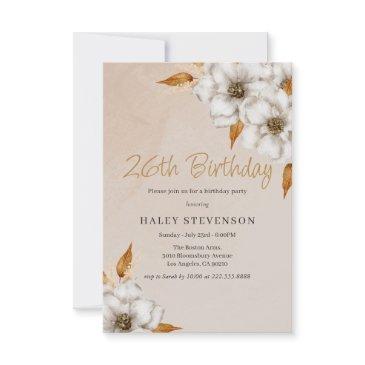 elegant fall boho chic floral 26th birthday party invitation