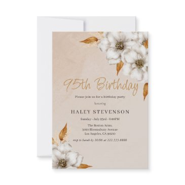 elegant fall boho chic floral 95th birthday party invitation