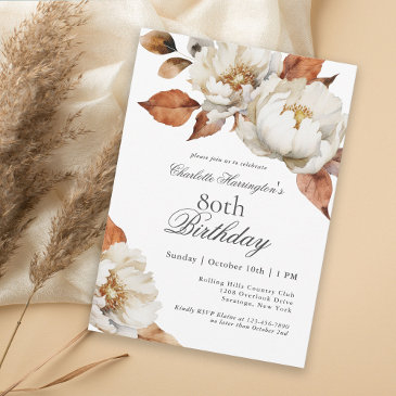 elegant fall floral 80th birthday party invitation