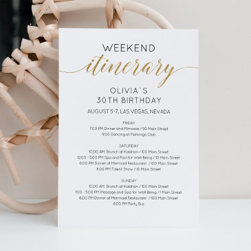 elegant faux gold weekend birthday itinerary invitation
