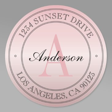 elegant faux rose gold ombre pink monogram address classic round sticker