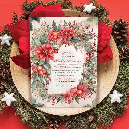 Small Elegant Floral Berries Christmas-inspired Wedding Invitation Front View
