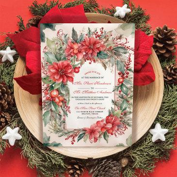 elegant floral berries christmas-inspired wedding invitation