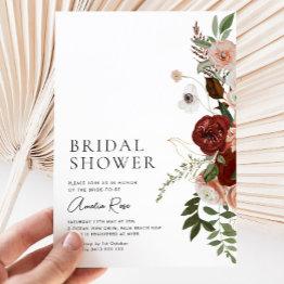 Small Elegant Floral Burgundy Script Bridal Shower Invitation Front View