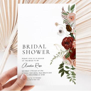elegant floral burgundy script bridal shower invitation