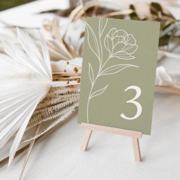 elegant floral olive wedding table number cards
