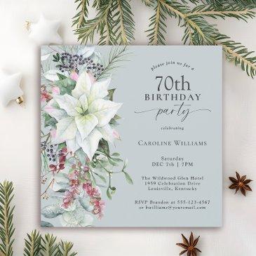 elegant floral poinsettia december 70th birthday invitation