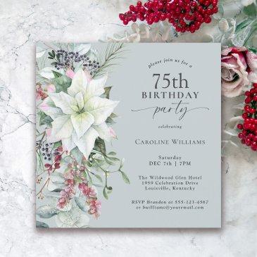 elegant floral poinsettia december 75th birthday invitation