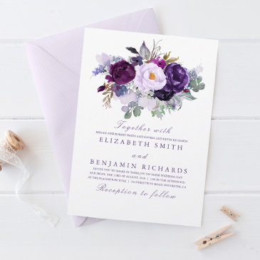 elegant floral | purple watercolors wedding invitation