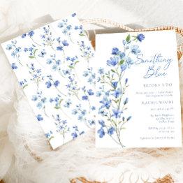 Small Elegant Floral Something Blue Bridal Shower Invitation Front View