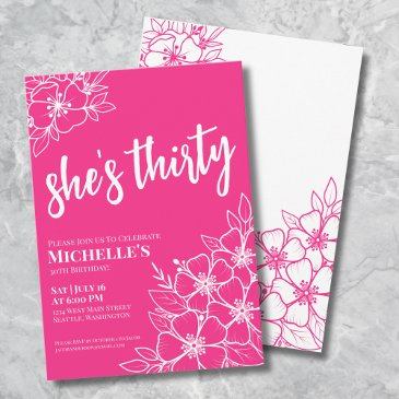 elegant floral thirty hot pink 30th birthday party invitation