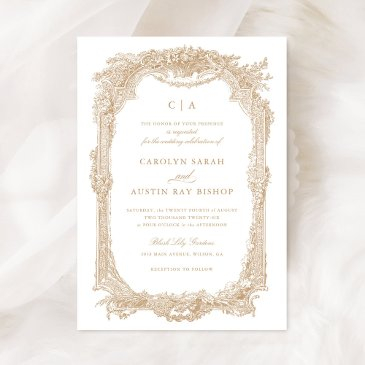 elegant floral vintage ornament frame wedding invitation