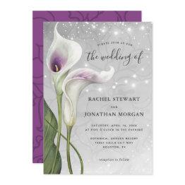 Small Elegant Floral White And Purple Calla Lily Wedding Invitation Front View