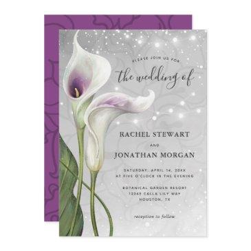 elegant floral white and purple calla lily wedding invitation