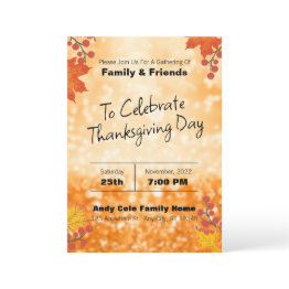 Small Elegant Flower Editable Thankgiving Invitation Front View