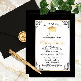 Small Elegant Formal College Graduation Party Gold Foil Invitation Front View