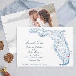 Small Elegant Fort Lauderdale Florida Wedding Navy Map Save The Date Front View