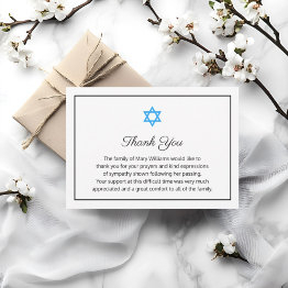 Small Elegant Funeral Religious Star Of David Thank You Front View