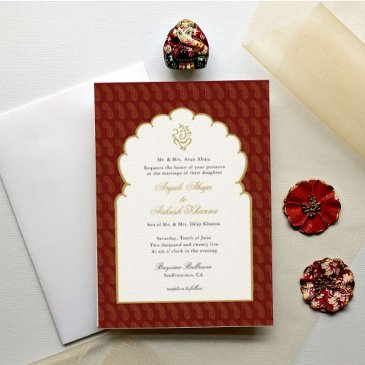 elegant ganesh red & gold indian wedding invitation