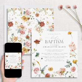 Small Elegant Garden Watercolor Floral Girl Baptism Invi Invitation Front View