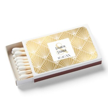 elegant gatsby art deco white & gold wedding matchboxes