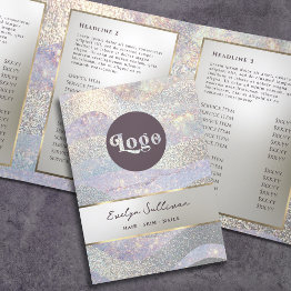 Small Elegant Glitter Watercolor Waves Trifold Brochure Front View