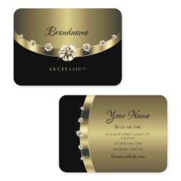 Small Elegant Gold And Black Shimmery Jewels Rhinestones Business Invitations Front View