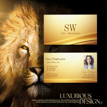 elegant gold beige curve decor monogram and photo business invitations